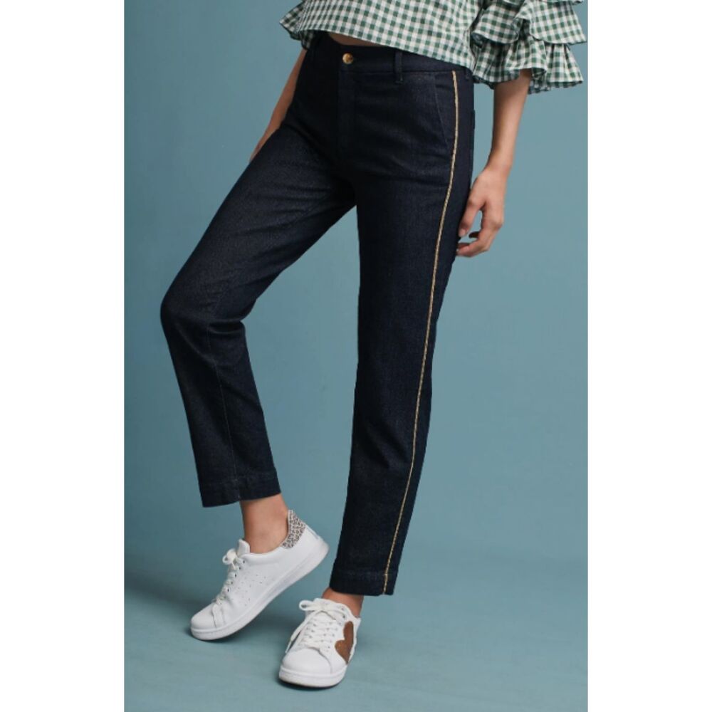 SEAFARER Gold Side Stripe Dark Wash Jeans Made in Italy Size 32